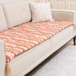 Turuncu Beyaz Etnik Şerit Desenli Kanepe Koltuk Örtüsü