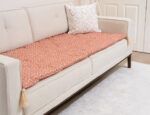 Turuncu Beyaz Modern Desenli Kanepe Koltuk Örtüsü