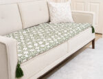 Yeşil Beyaz Modern Arabesk Desenli Kanepe Koltuk Örtüsü