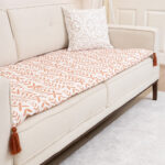 Turuncu Yaprak Desenli Kanepe Koltuk Örtüsü