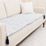 Mavi Beyaz Etnik Çizgi Desenli Kanepe Koltuk Örtüsü