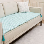 Su Yeşili Kareli Kanepe Koltuk Örtüsü