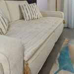 Gri Çizgili Keten Kanepe Koltuk Örtüsü